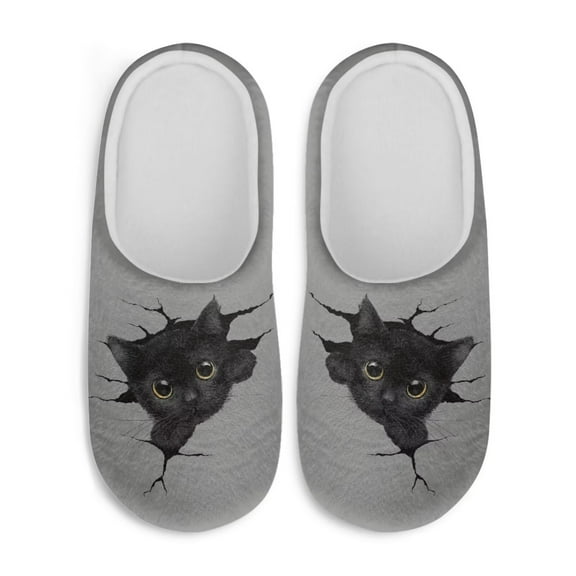 Chaqlin Art Black Cat Women's Memory Foam Slippers Plush Fuzzy Soft Non Slip Indoor Outdoor House Shoes Comfortable Sole Lightweight Cozy Warm & Non Slip