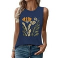thumbnail image 4 of Women's Summer Tank Tops Trendy Flower Printed Crew Neck Sleeveless Shirts Casual Loose Fit Blouses Beach Tees (S, Navy), 4 of 5