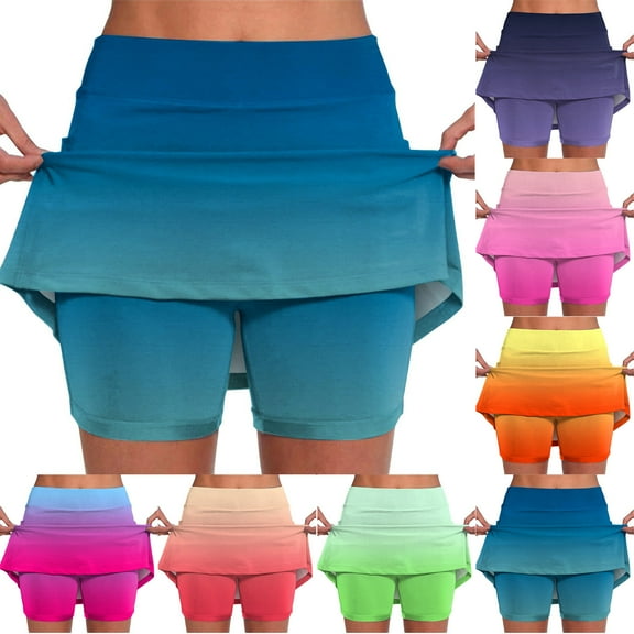 USSUMA Bermuda Shorts for Women Gradient Prints Bike Elastic Band Fashionable Skinny Skirt Pants Lounge Mid Waist Sports Casual Shrots Leggings Slim Fit Shorts for Women for Cocktail Blue L