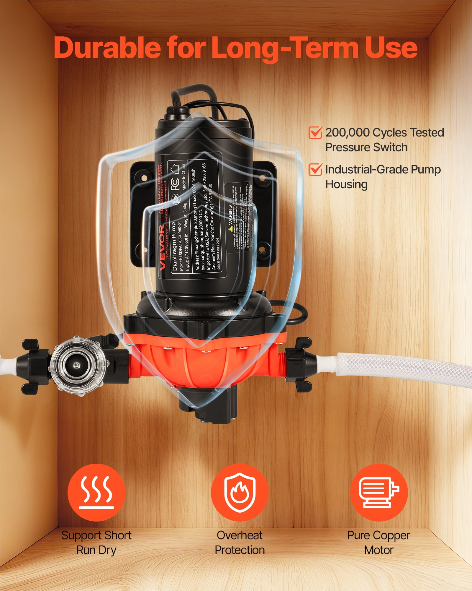 VEVOR Water Pressure Pump, 110V AC 5 GPM, 5-Chamber on Demand Electric Diaphragm Water Transfer Pump, 60 PSI Max Pressure, Automatic Pressure Switch, for Home Kitchen Garden Irrigation Car Washing