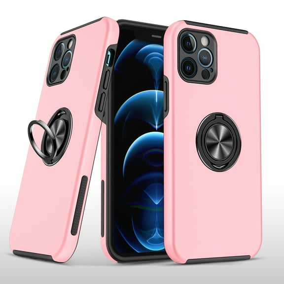 For iPhone 15 CHIEF Oil Painted Magnetic Ring Stand Hybrid Case Cover - Pink