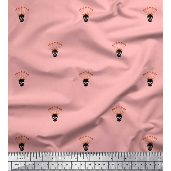 Soimoi Pink Modal Satin Fabric Arrow & Skull Print Sewing Fabric Yard 42 Inch Wide