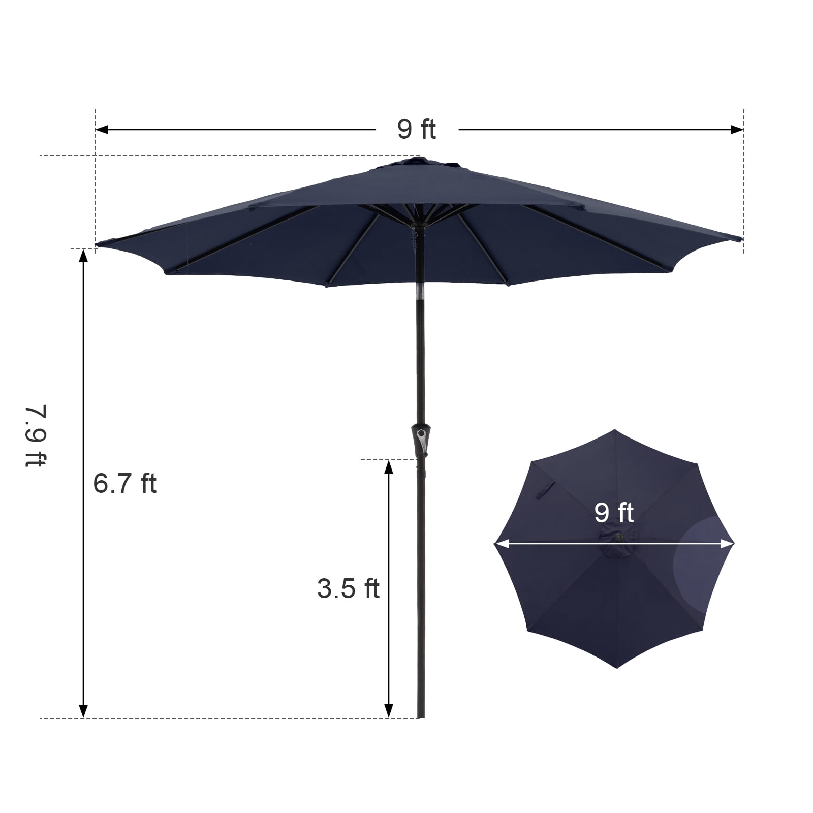 COBANA 9ft Patio Umbrella with Base Included, Outdoor Market Table Umbrella with Crank Tilt and Umbrella Stand Weights, Dark Blue