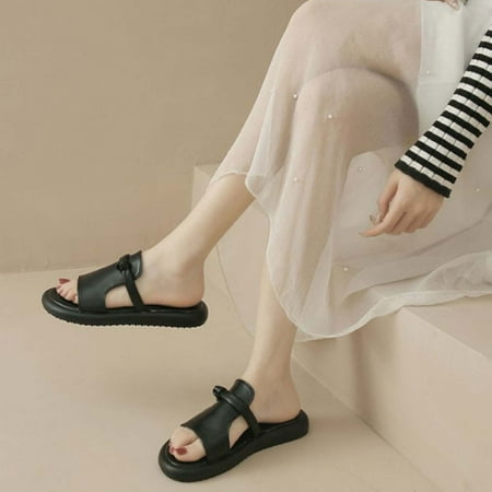 

Womens Open Toe Sandals- Thick Sole Casual Sandals Black Size 7.5