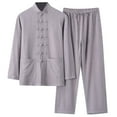 thumbnail image 2 of LEKDFST Mens Chinese Traditional Tang Suit Kung Fu Uniforms Casual Summer Outfits Grey XXXXL, 2 of 8
