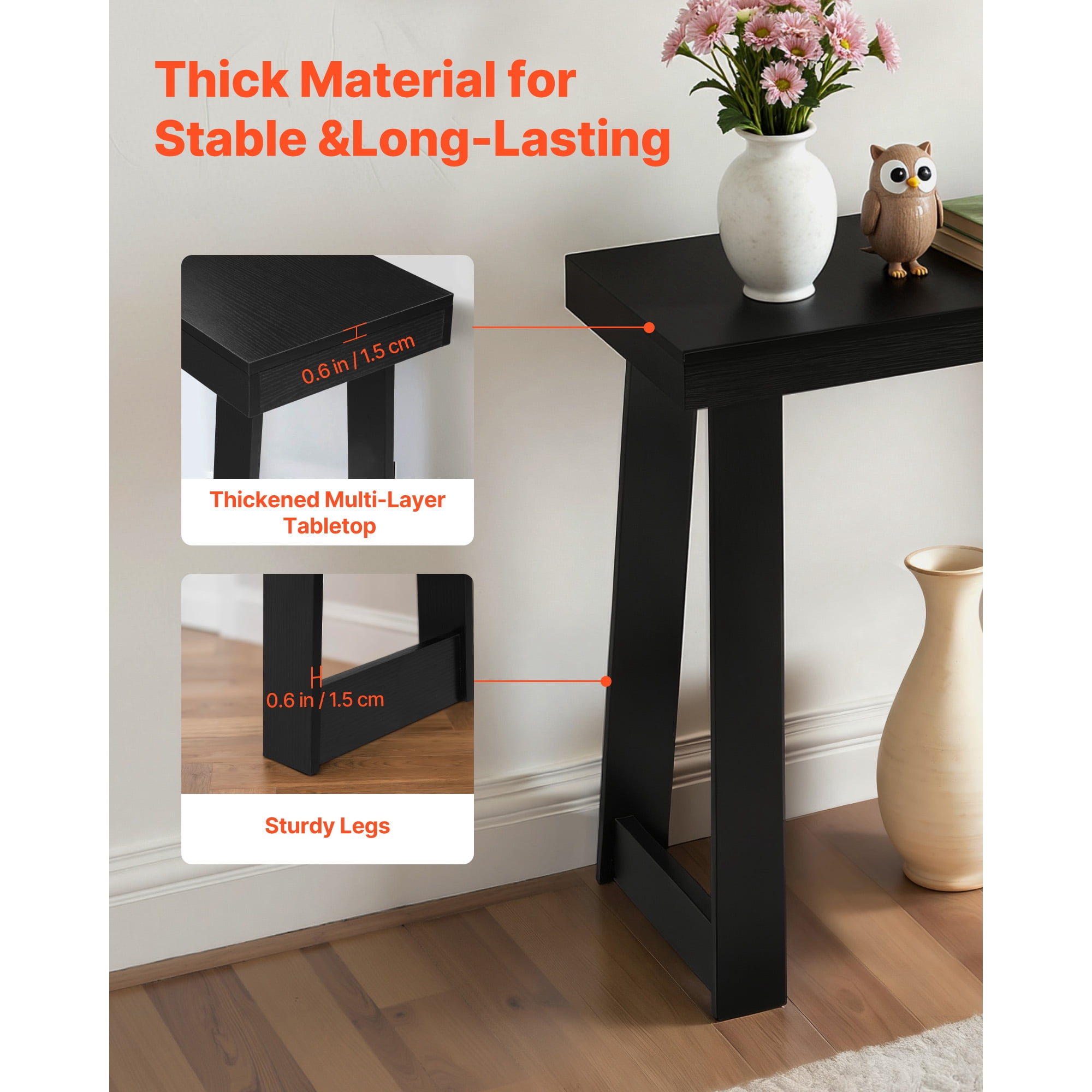 KFFKFF 36-inch Console Table, Modern Wooden Desk for Behind the Couch, Rectangular Entryway Table, Slim Sofa Table for Hallway, Bedroom, Living Room, or Foyer, Simple Assembly, Black