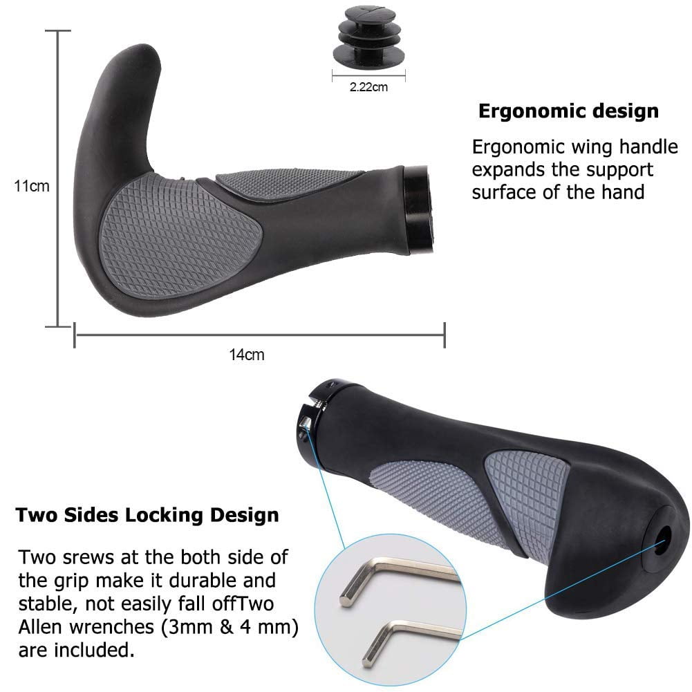 Accessoire Cyclisme Poignées Vélo Ergonomiques 22.2mm - Caoutchouc Antidérapant - Absorption Chocs - Pour VTT, Ville, Route Accessoire VTT