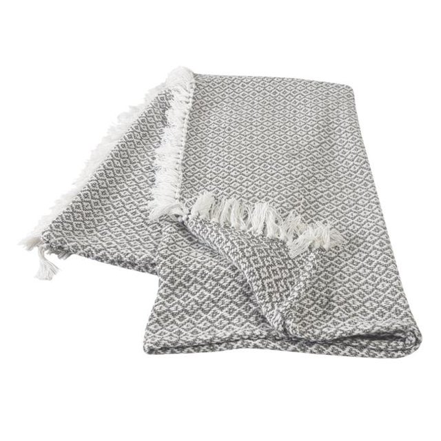 LR Resources THROW80180GYW4250 Diamonds Fringe Throw Blanket, Gray & Ivory - Rectangle