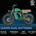 thumbnail image 6 of Freego Shotgun Flash F3 Pro,  Electric Bike for Adults, Dual Motor & Dual Battery, 750W*2/48V/40Ah, 20"x4.0" Fat Tires Off Road Electric Bicycle with Removable Battery-Green, 6 of 7