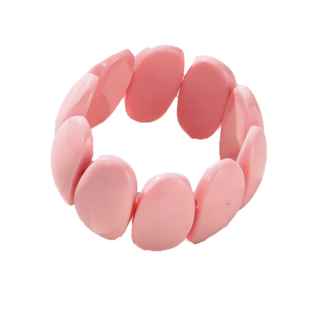 HIRPLIS Irregular Oval Resin Bracelet for Women Elastic Beaded Adjustable Chunky Wrist Vintage Boho Statement Dainty Elegant Personalized Gift Jewelry Pink