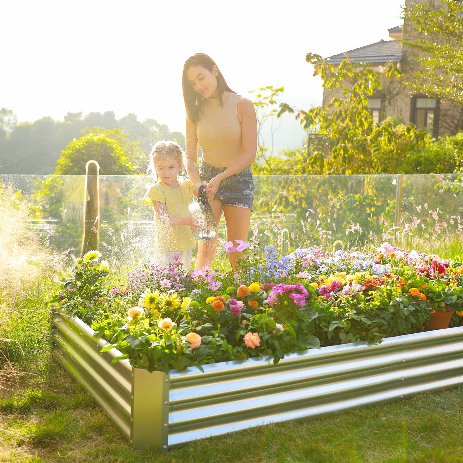Asotewt 7ft Square Raised Garden Bed, Galvanized Metal Planter Box, 84" D x 36" W x 11" H, 2-Pack Silver, Rot-Resistant for Outdoor Yard, Patio & Garden