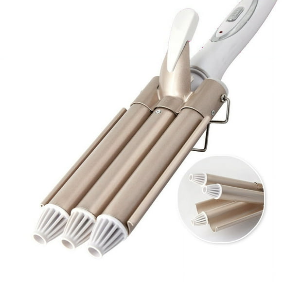 Hair Waver, 3 Head Waver, 3 Prong Hair Curler with 2 Temperature Settings, Hair Waffle Iron Hair Curler for Beach Waves Curl Long/Short for Women 22mm Gold