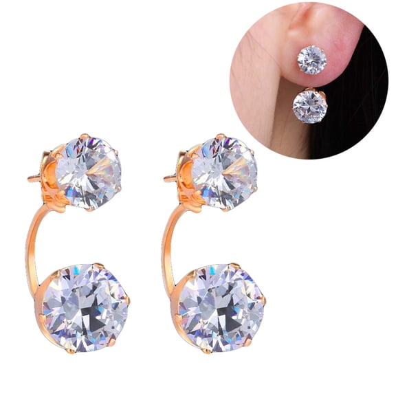 Soumake Fashion Women Double Cubic Zirconia Drop Ear Jacket Piercing Earrings Jewelry