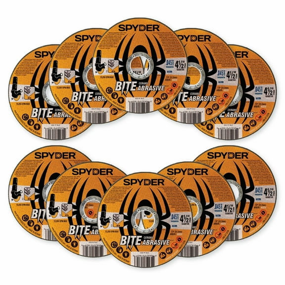 Spyder Bite™ 4.5-Inch Bonded Ceramic Abrasive Cut-Off Wheel (Type 1, 7/8-Inch Arbor) (10-Pack) 21105-10