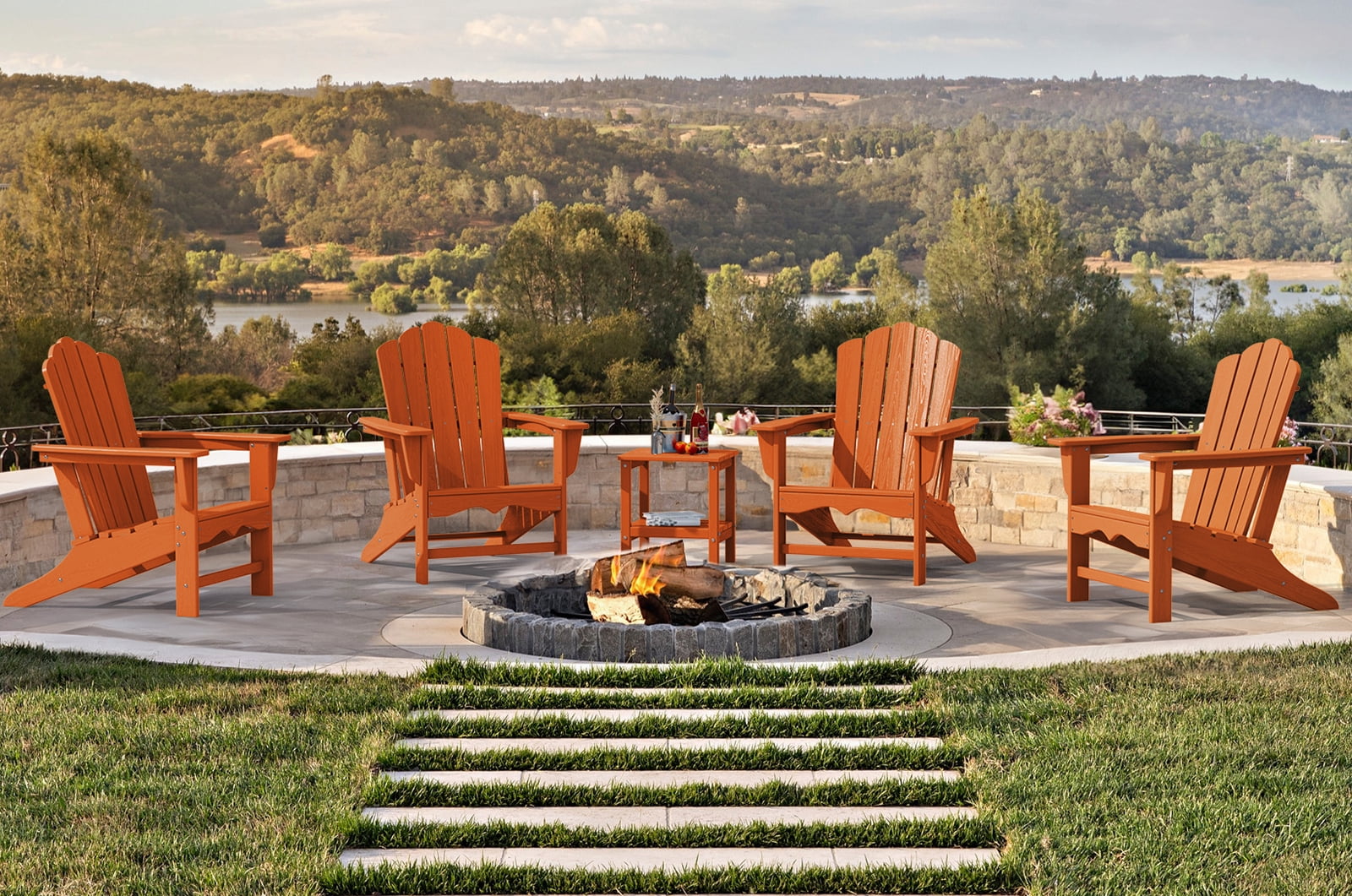 KINGYES HDPE Adirondack Chair, All-Weather Outdoor Fire Pit Chairs for Patio Deck Lawn, Orange