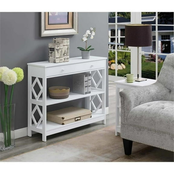 Pemberly Row Contemporary One-Drawer Console Table in White Wood Finish