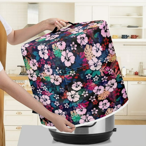 Xoenoiee Tropical Leaves Hibiscus Floral Pattern Kitchen Appliance Dust Cover with Pockets, Electric Pressure Cooker Cover Compatible with Crock Pot, Rice Cooker Cover Air Fryer Cover, 6 qt
