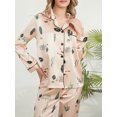 thumbnail image 6 of FEORJGP Women Satin Pajamas S-2XL Ladies Casual Lounge Set Long Sleeve Shirts Leaves Print T-shirt Pullover Turn-Down Collar Tops and Pants 2 Piece Loose Comfy Loungewear Outfits for Spring Fall, 6 of 9