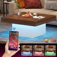 thumbnail image 3 of Tribesigns Square Coffee Table with LED Lights, 35-Inch Living Room Tables for Living Room, Wooden Center Table Cocktail Table for Home (Brown & White), 3 of 5