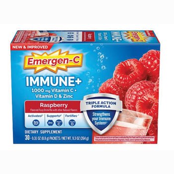Emergen-C Immune  Triple Action Immune Support Powder, Betavia (R), 1000Mg Vitamin C, B Vitamins, Vitamin D and Antioxidants, Raspberry – 30 Count