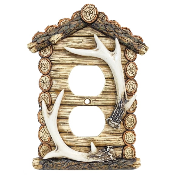 LOG CABIN With Antlers Electric Outlet Plate Cover, by DeLeon