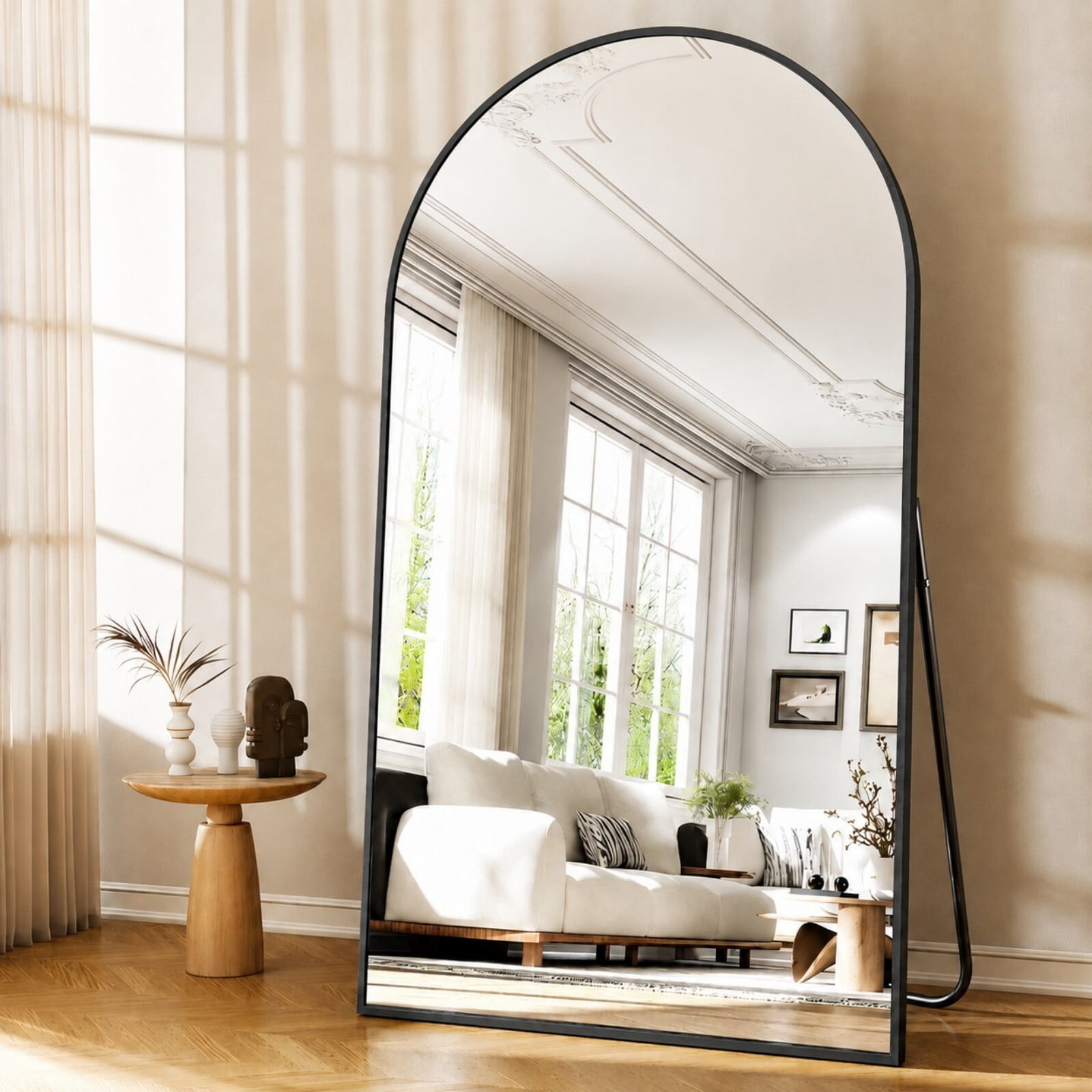 Mirrasia 76.3" x 34" Arched Full Length Mirror Full Body Oversize Mirror Wall Mounted, Black