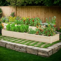 GVN Garden Bed Planter, Raised Garden Bed,Wooden Raised Open-Ended Base Garden Bed with 2 Planter Boxes Divider-Natural