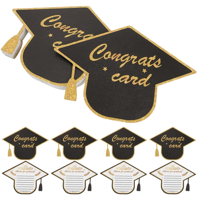 IFANLANDOR 30Pcs Graduation Cap Themed Paper Greeting Cards Black Color for Celebration and Messages