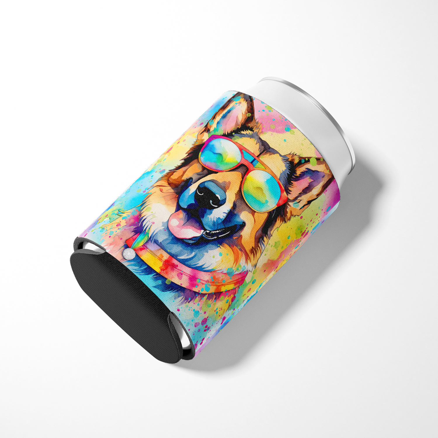 German Shepherd Hippie Dawg Can or Bottle Hugger 3 in x 5 in