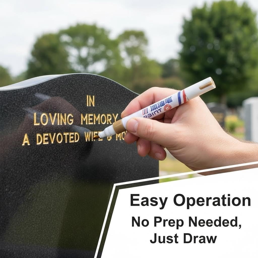 6pcs Oil Based Paint Pens for Tombstone Repair - Golden Paint Marker Pen - Waterproof and Windproof Markers for Granite Headstones, Grave, Mug, Ceramic