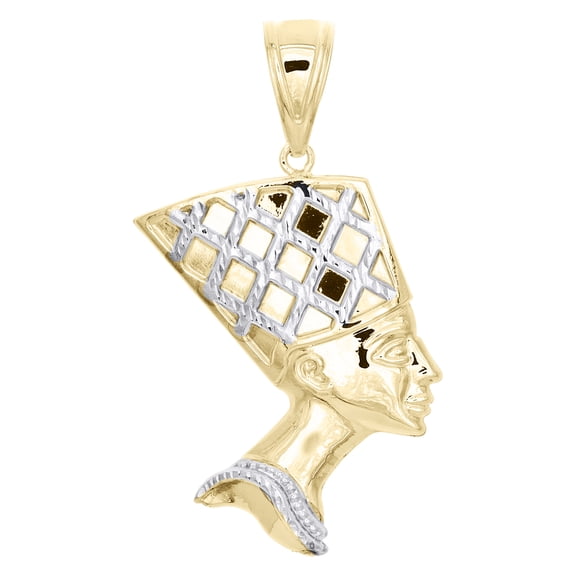 1/10th 10K Yellow Gold Two Tone Diamond Cut Queen Nefertiti Pendant 2" Charm