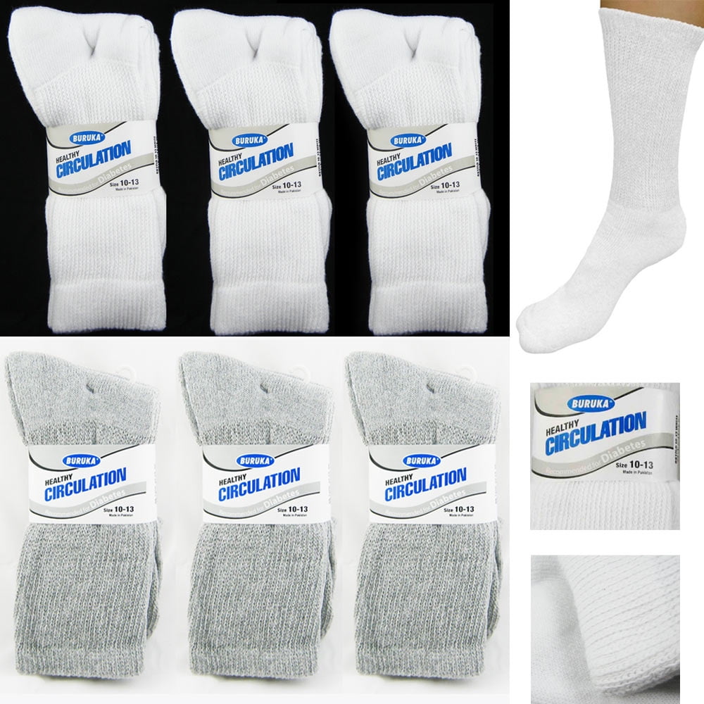 6 Pairs Diabetic Crew Circulation Socks Health Support Cotton Loose Fit Sz 10-13 