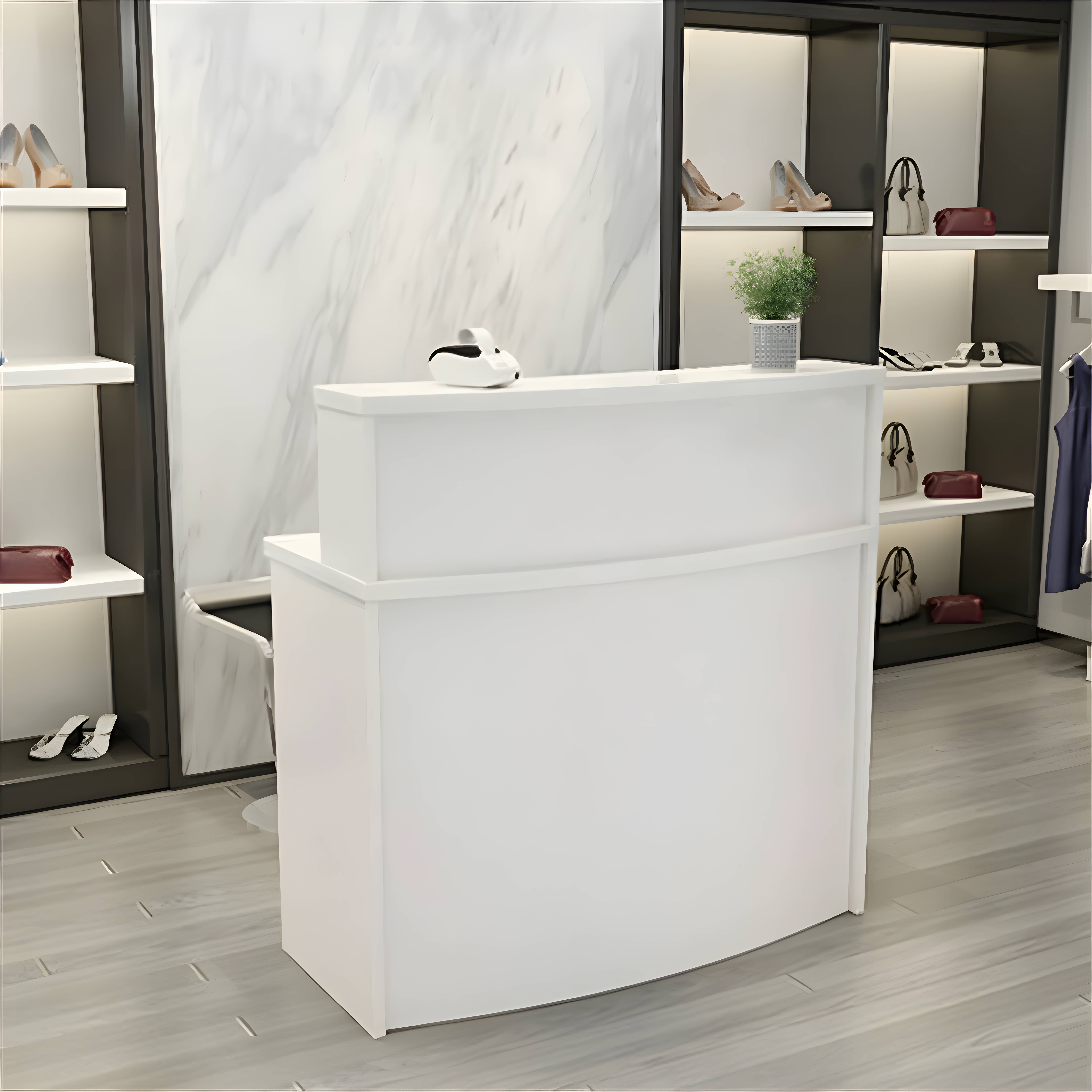 UGOS Mono 40" Modern Reception Desk w/Transaction Counter, Laminate Desktop, Multifunctional Standing Front Desk for Home, Office, Salon, Spas, and Lobby (White)