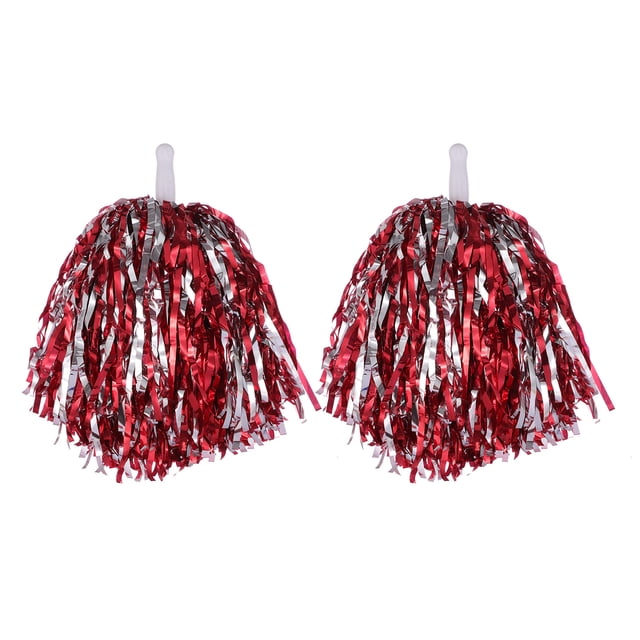 2 pompones de animadora de papel metálico, flores de mano con asa para celebraciones de competiciones deportivas.