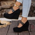 thumbnail image 6 of Willtoo Women’s Double Buckle Mary Jane Wedge Pumps, Faux Suede Platform Closed Toe High Heel Shoes, Party Dress Casual Heels, 6 of 6