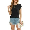 thumbnail image 3 of Uvplove 2025 Womens Cap Sleeve Top Hollow Out Knit Short Tee Shirts Tunic Black-L, 3 of 12