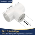 thumbnail image 2 of Uxcell 3Pcs 1.5" Tee 3 Vías Conectores de Tubo, Accesorios de Esquina para Estructura de Soporte de Estante, Blanco, 2 of 6