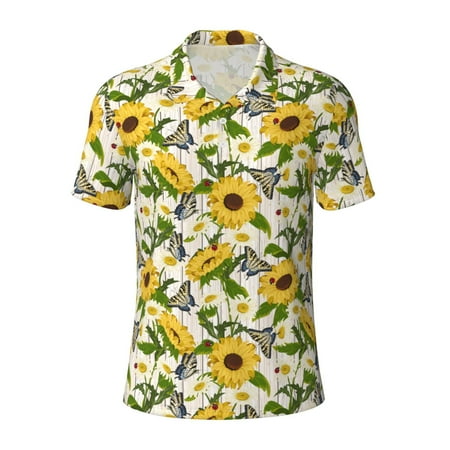 Cauagu Sunflowers And Butterflies Print Men s Polo Shirts Short-Sleeve Polo Shirts for Men Performance Golf Shirt Athletic Casual Collared T-Shirt-Medium