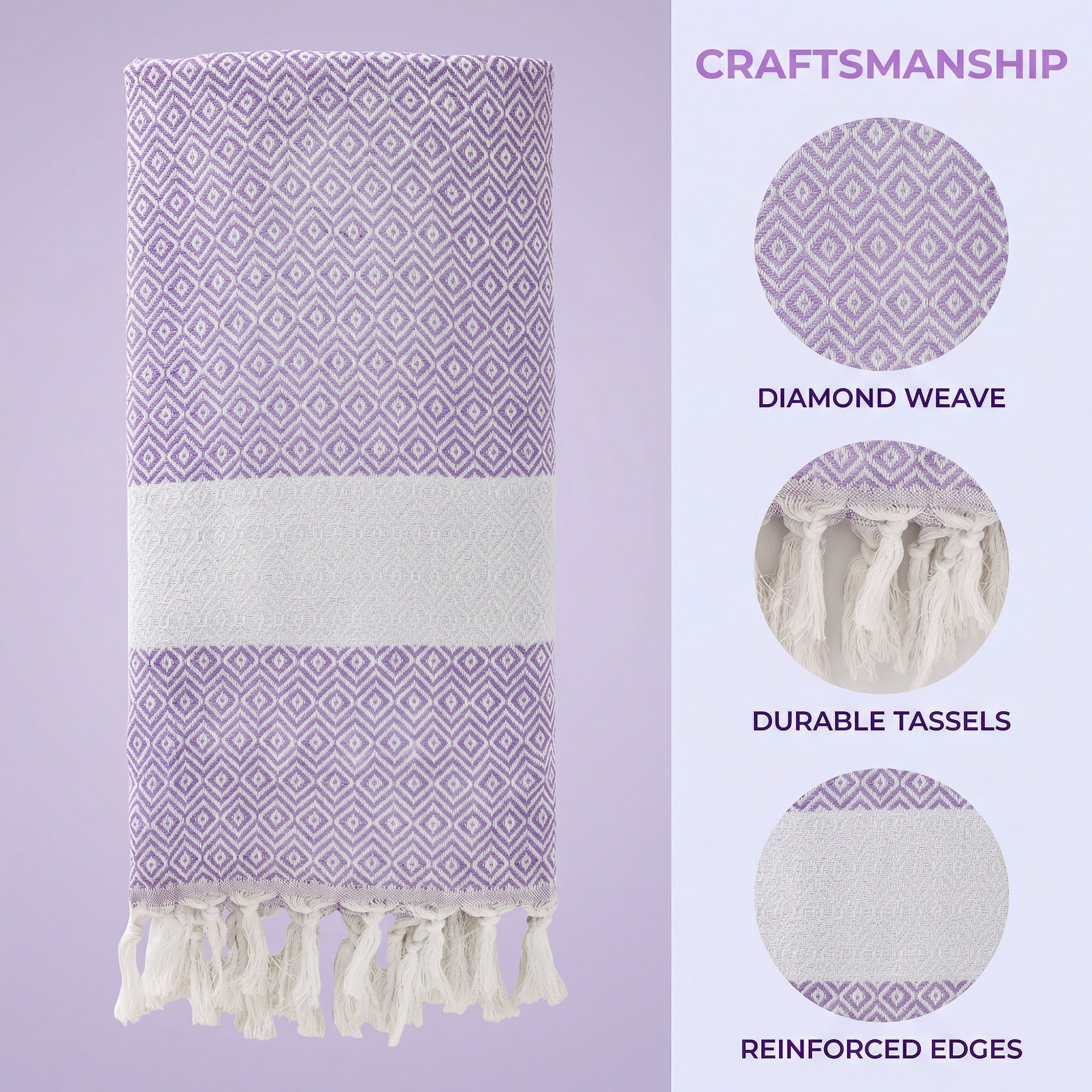 Unique Bargains 2 Pack Geometric Turkish Beach Sandproof Towel Light Purple/Yellow 71"x40"