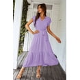 thumbnail image 2 of Vestido PRETTYGARDEN Maxi Cruzado con Cinturón y Escote en V Morado Talla L, 2 of 8