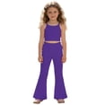 thumbnail image 4 of Girls High Waist Stretch Casual Pants with Pockets Full Length Solid for Kids Purple 6 Years-8 Years, 4 of 4