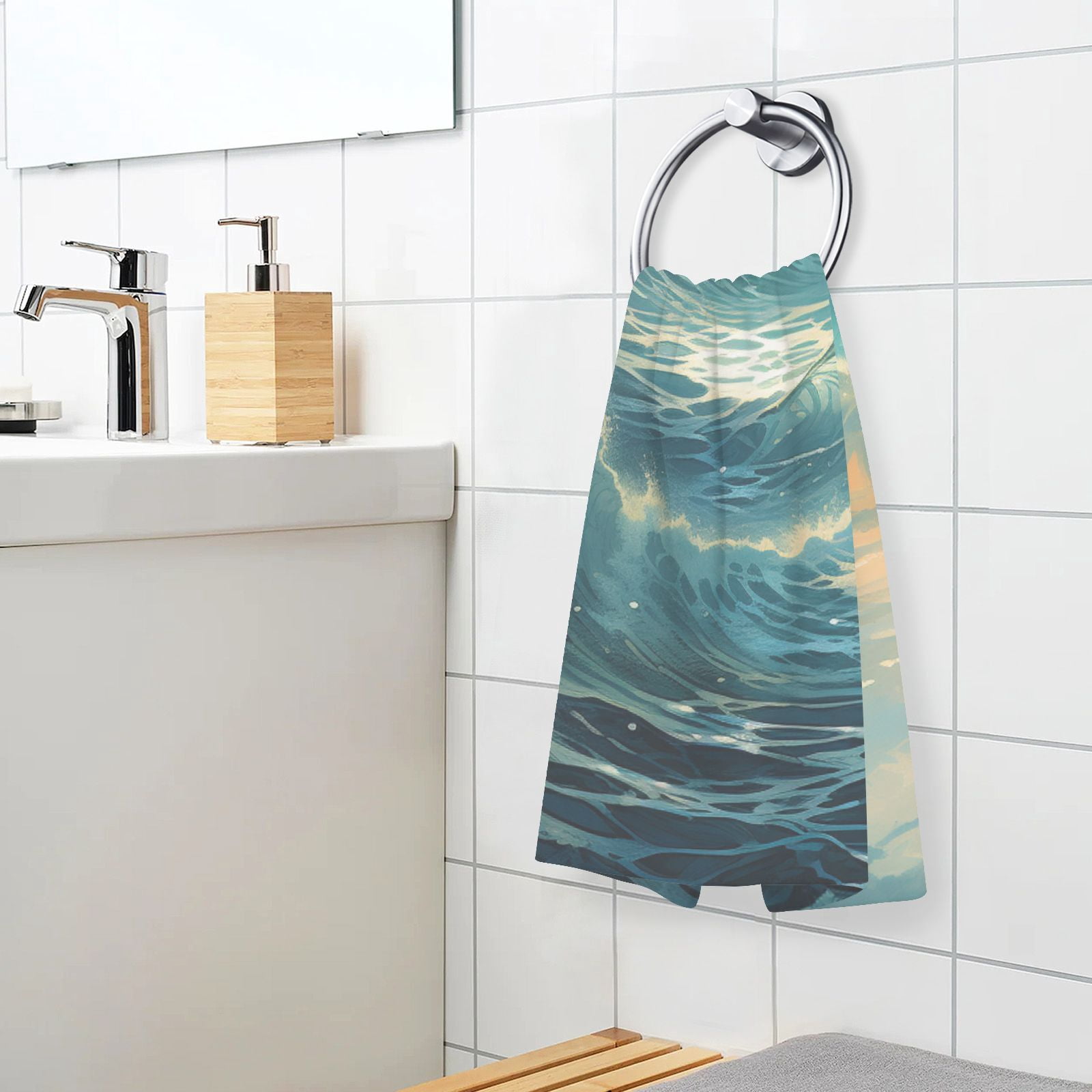 Ocean Blue Hand Towels Cotton Bath Towels Large Face Towels Absorbent for Bathroom 2 Packs