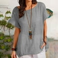 thumbnail image 2 of Taqqpue Womens Cotton Linen Shirts Solid Color Short Sleeve Crew Neck Blouse Tops Loose Fit Casual Plus Size Tees, 2 of 6
