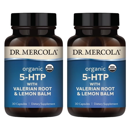 Dr. Mercola Organic 5-HTP with Valerian Root and Lemon Balm, 30 Servings (30 Capsules), Dietary Supplement, Suports Restful Sleep, Non-GMO, Certified USDA Organic - 2 Pack