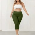thumbnail image 2 of Yubnlvae Plus Size Knee-Length Leggings - Women's High Waist Pull-On Pants (Summer Casual, Tummy Control & Stretchy) Green L, 2 of 7