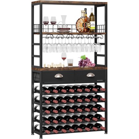 Wine Cabinet with Storage, Wine Rack Freestanding Floor, 6-Tier with Tabletop, Drawer and Wine Storage for Home Bars