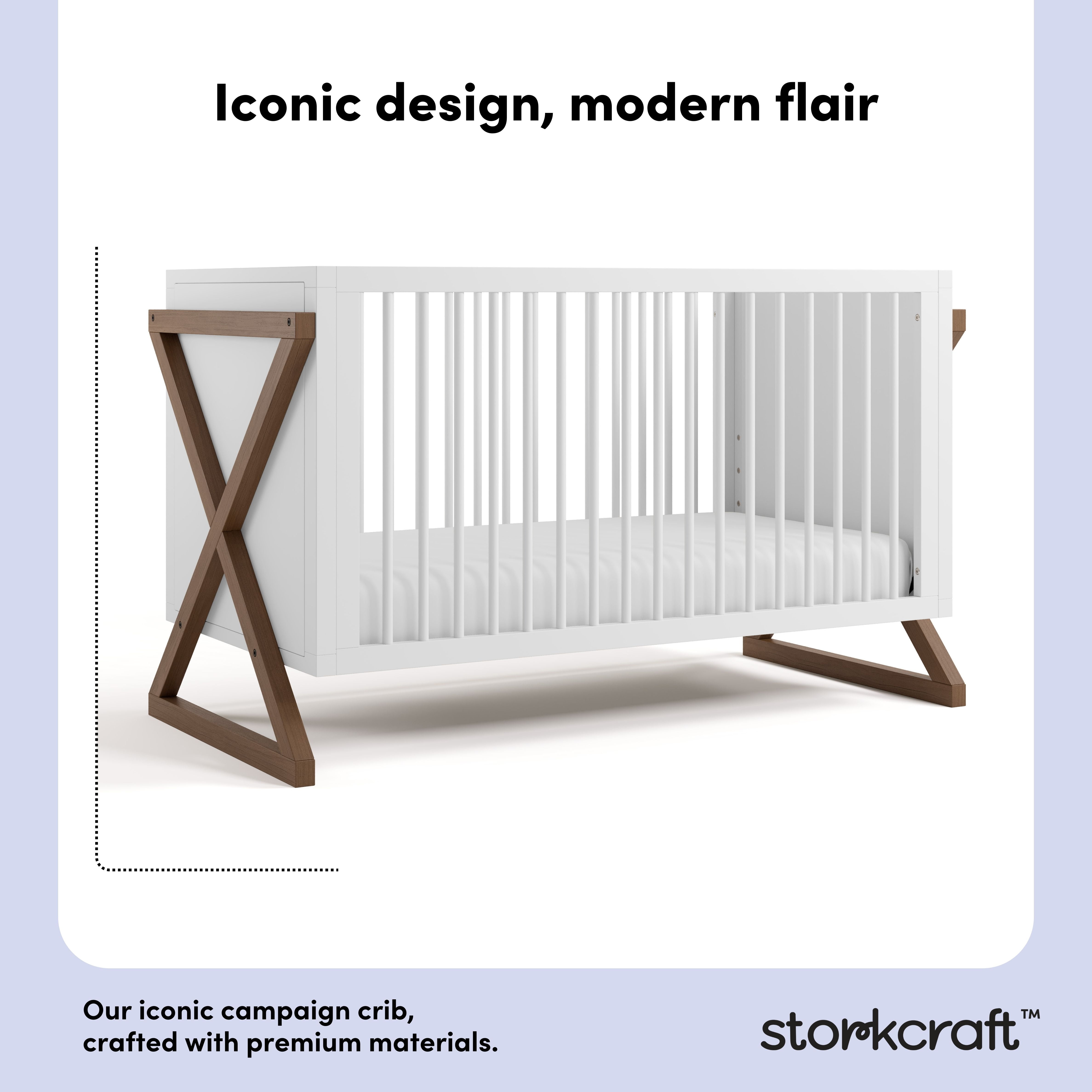 Storkcraft Equinox 3-in-1 Convertible Baby Crib, White with Hazelnut