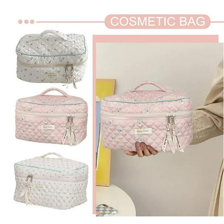 Pink Floral Makeup Bag Cute Makeup Bag Aesthetic Cosmetic 