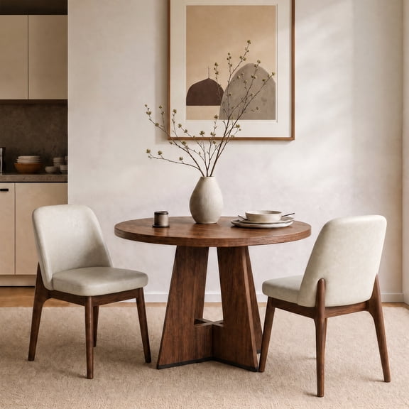 19.7" W Faux Leather Dining Chairs Set of 2, Modern Upholstered Kitchen Chairs with Solid Wood Legs, Easy Clean, Beige