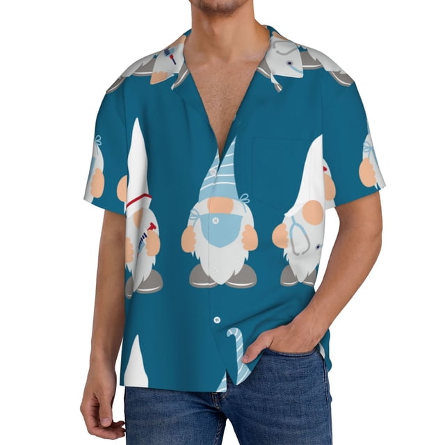 Fotbe Nurse Doctor Gnomes Camisa Estampada de Manga Corta para Hombre, Casual de Verano, Estilo Playero, Sin Arrugas-X-Large